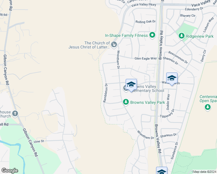 map of restaurants, bars, coffee shops, grocery stores, and more near 632 Rambleton Drive in Vacaville