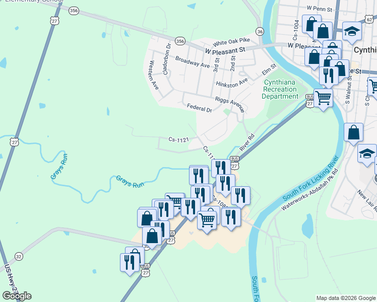map of restaurants, bars, coffee shops, grocery stores, and more near 103 Cs-1119 in Cynthiana