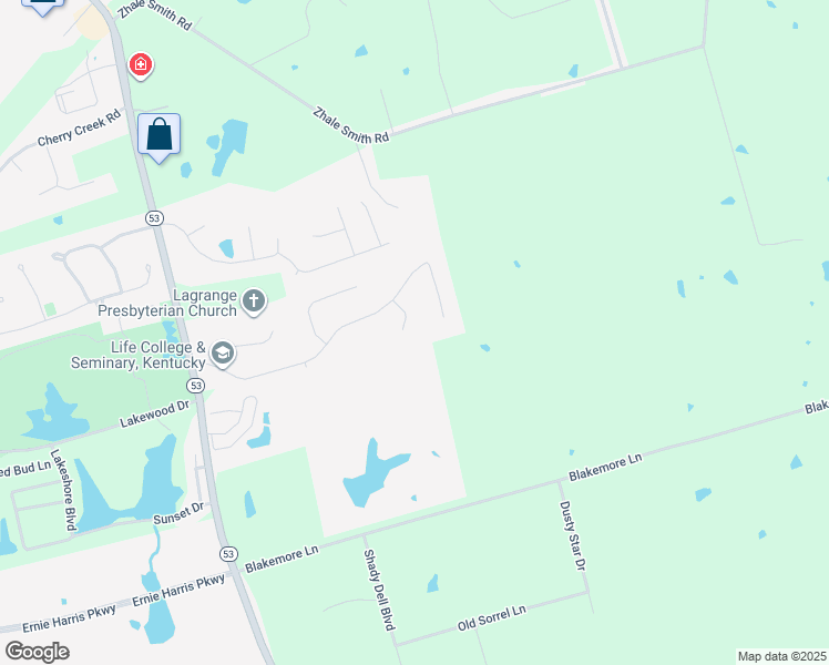 map of restaurants, bars, coffee shops, grocery stores, and more near 2110 Okaford Court in La Grange