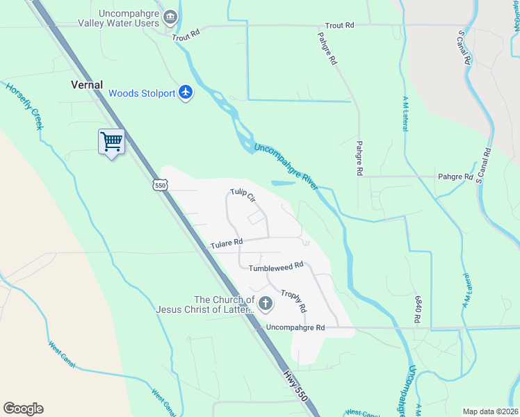map of restaurants, bars, coffee shops, grocery stores, and more near Tulip Circle in Montrose County