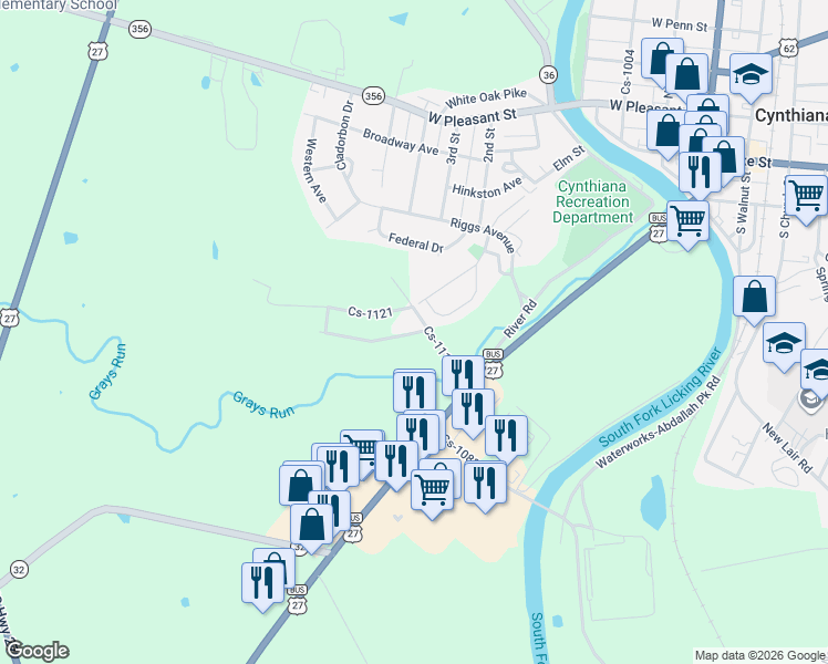 map of restaurants, bars, coffee shops, grocery stores, and more near 103 Cs-1119 in Cynthiana