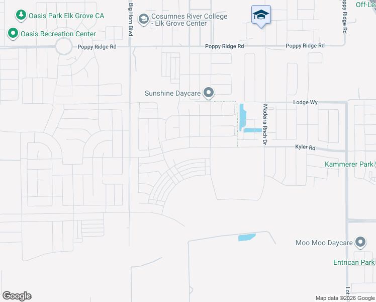 map of restaurants, bars, coffee shops, grocery stores, and more near Big Horn Boulevard in Elk Grove