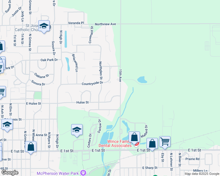 map of restaurants, bars, coffee shops, grocery stores, and more near 1316 Northcourt Street in McPherson