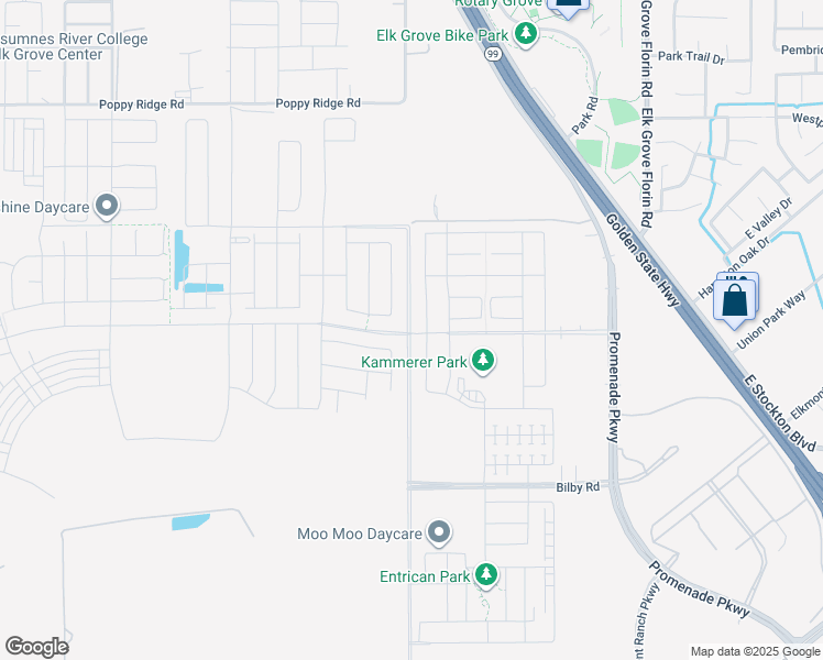 map of restaurants, bars, coffee shops, grocery stores, and more near 9850 Lotz Parkway in Elk Grove