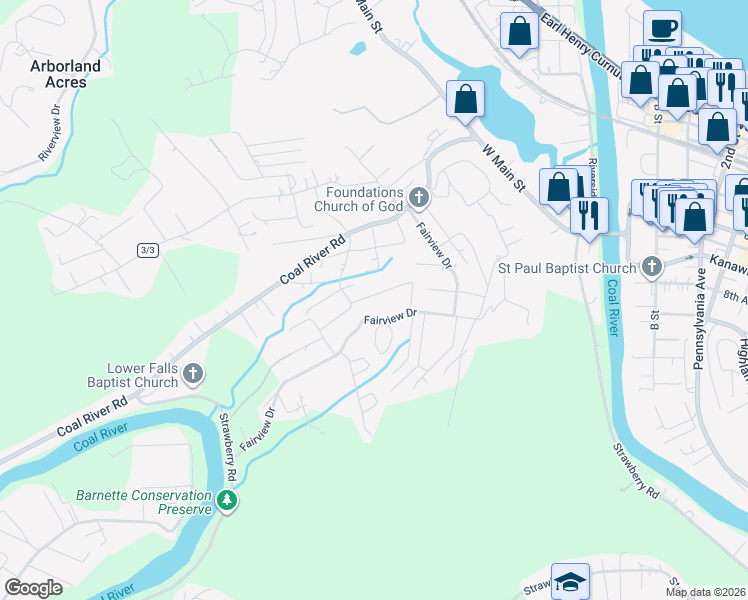 map of restaurants, bars, coffee shops, grocery stores, and more near 431 Fairview Dr in St Albans