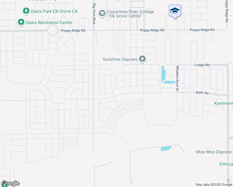map of restaurants, bars, coffee shops, grocery stores, and more near Big Horn Boulevard in Elk Grove