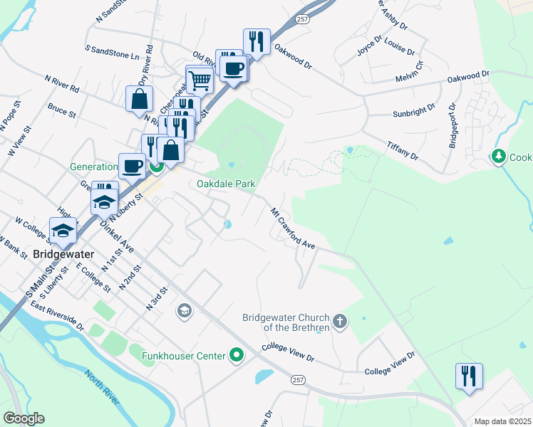 map of restaurants, bars, coffee shops, grocery stores, and more near 109 Cindie Lane in Bridgewater