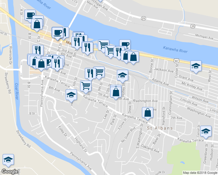 map of restaurants, bars, coffee shops, grocery stores, and more near 1000 6th Avenue in St. Albans