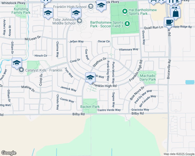 map of restaurants, bars, coffee shops, grocery stores, and more near 10284 Nick Way in Elk Grove