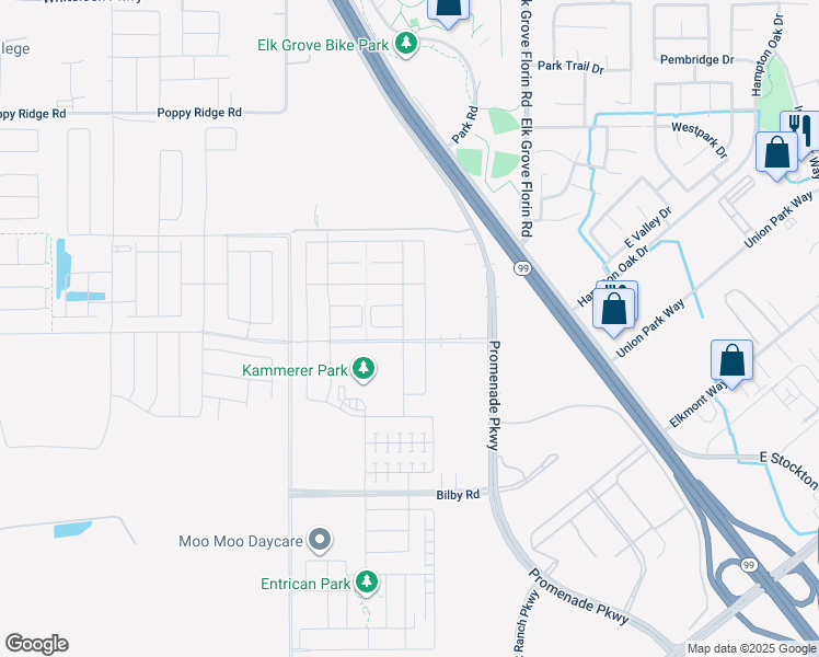 map of restaurants, bars, coffee shops, grocery stores, and more near 10304 Ensemble Way in Elk Grove