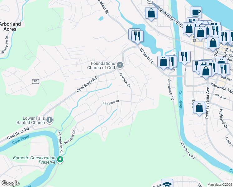 map of restaurants, bars, coffee shops, grocery stores, and more near 421-427 Fairview Dr in St Albans