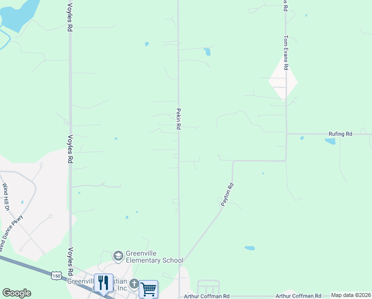 map of restaurants, bars, coffee shops, grocery stores, and more near 7570 Pekin Road in Greenville