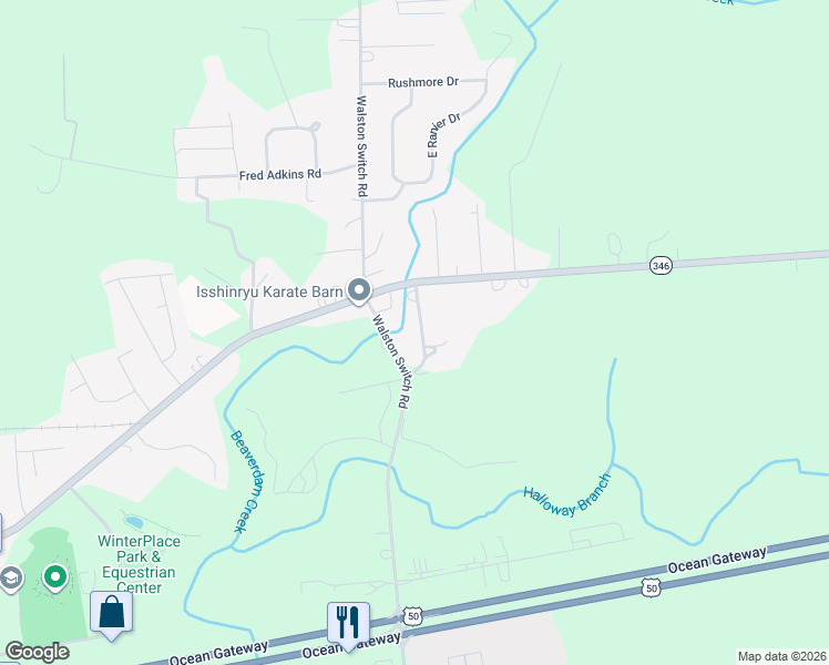 map of restaurants, bars, coffee shops, grocery stores, and more near 32023 Old Ocean City Road in Parsonsburg