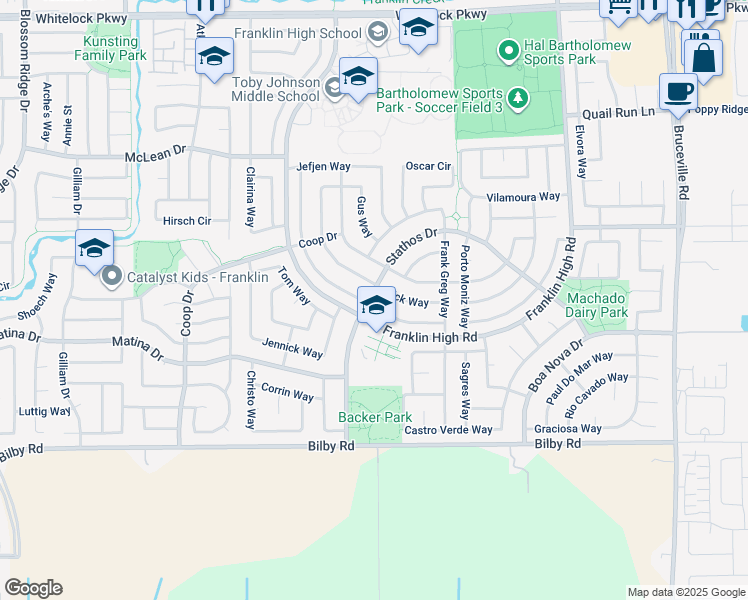 map of restaurants, bars, coffee shops, grocery stores, and more near 10240 Nick Way in Elk Grove