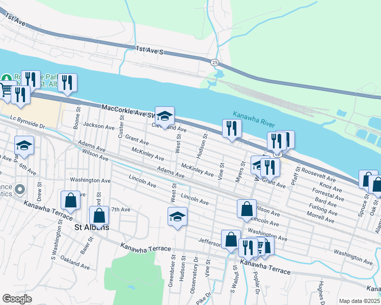 map of restaurants, bars, coffee shops, grocery stores, and more near 2109 Harrison Avenue in St. Albans
