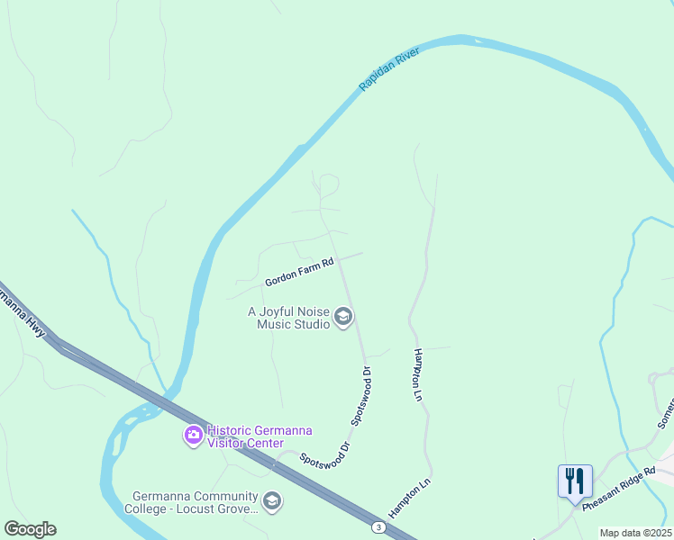 map of restaurants, bars, coffee shops, grocery stores, and more near 1330 Spotswood Drive in Locust Grove