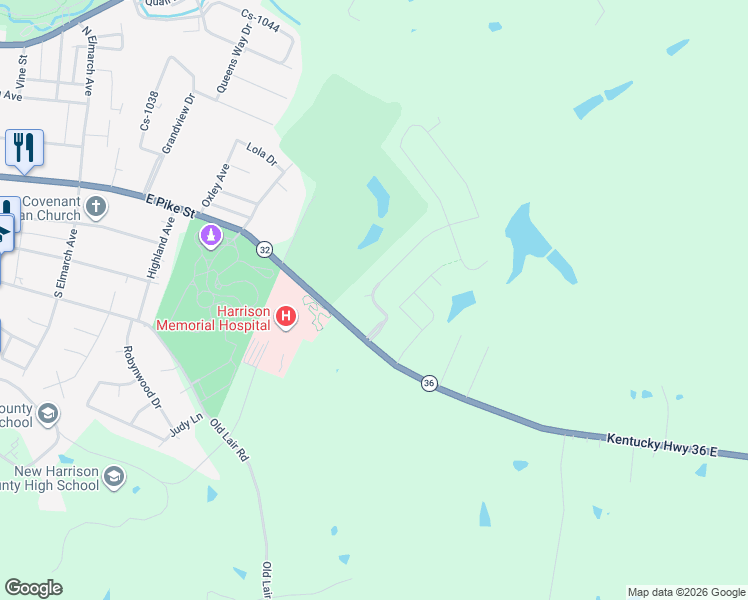 map of restaurants, bars, coffee shops, grocery stores, and more near 21 Culpepper Drive in Cynthiana