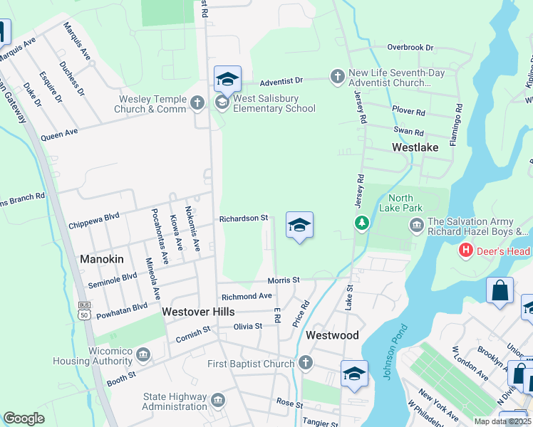 map of restaurants, bars, coffee shops, grocery stores, and more near 709 Substation Road in Salisbury
