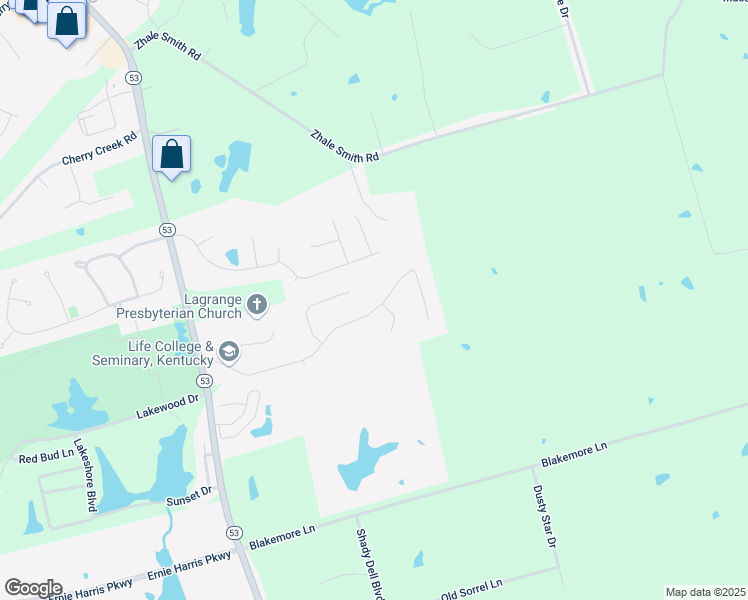 map of restaurants, bars, coffee shops, grocery stores, and more near 2015 Prestwick Drive in La Grange
