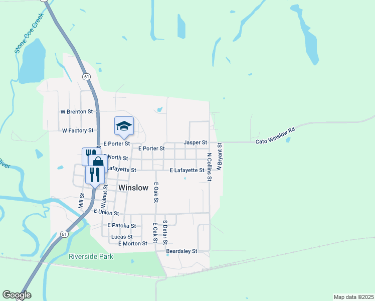 map of restaurants, bars, coffee shops, grocery stores, and more near 805 East Porter Street in Winslow