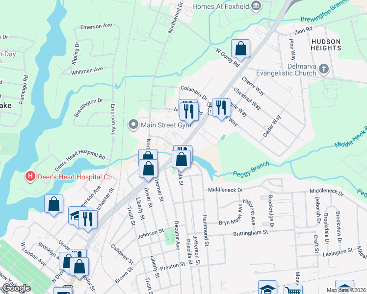 map of restaurants, bars, coffee shops, grocery stores, and more near 1703 N Salisbury Blvd in Salisbury