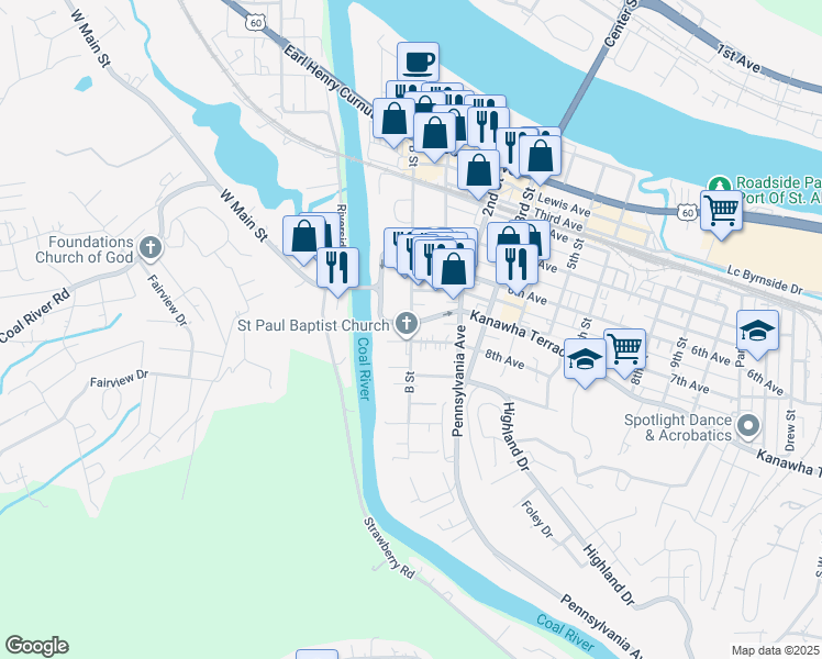 map of restaurants, bars, coffee shops, grocery stores, and more near 817 B Street in Saint Albans