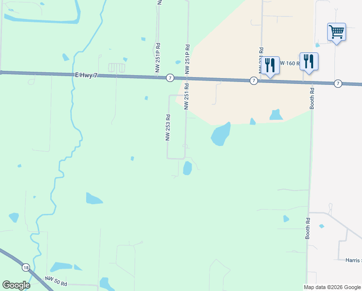 map of restaurants, bars, coffee shops, grocery stores, and more near 117 Northwest 251 Road in Clinton