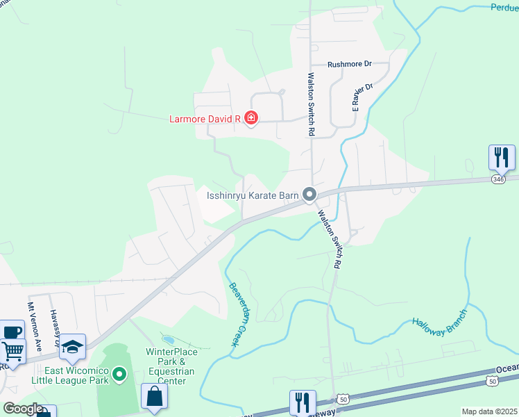 map of restaurants, bars, coffee shops, grocery stores, and more near 31838 Ocean City Road in Salisbury
