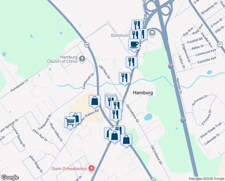 map of restaurants, bars, coffee shops, grocery stores, and more near 8635 Old Highway 60 in Sellersburg