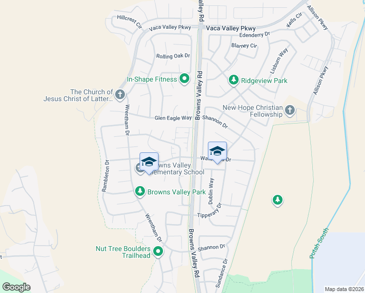 map of restaurants, bars, coffee shops, grocery stores, and more near 237 Chauncy Way in Vacaville