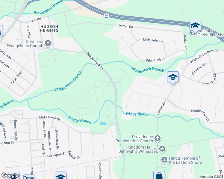 map of restaurants, bars, coffee shops, grocery stores, and more near 1496 Still Meadow Boulevard in Salisbury