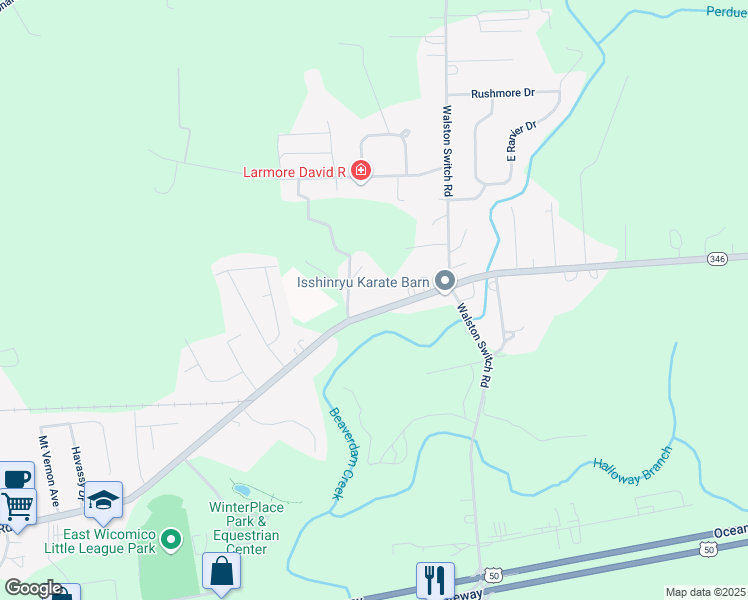 map of restaurants, bars, coffee shops, grocery stores, and more near 31838 Ocean City Road in Salisbury