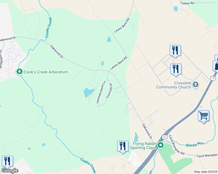 map of restaurants, bars, coffee shops, grocery stores, and more near 5791 Foxcroft Drive in Harrisonburg