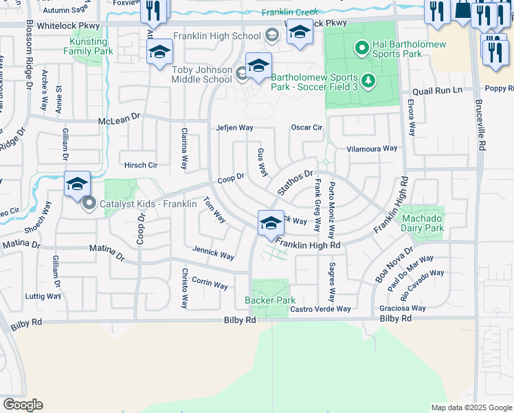 map of restaurants, bars, coffee shops, grocery stores, and more near 10240 Nick Way in Elk Grove