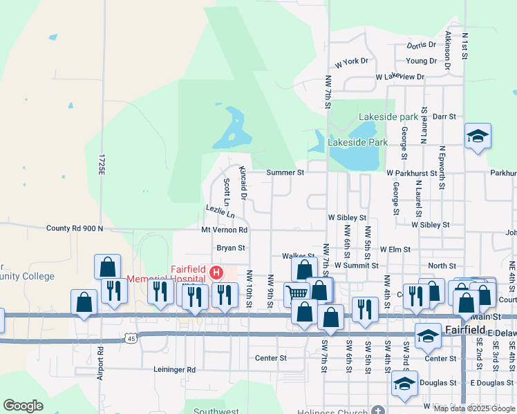 map of restaurants, bars, coffee shops, grocery stores, and more near Dickey Street in Fairfield