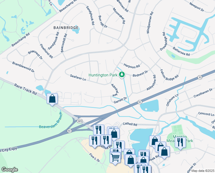 map of restaurants, bars, coffee shops, grocery stores, and more near 39 Seafarer Lane in Ocean Pines