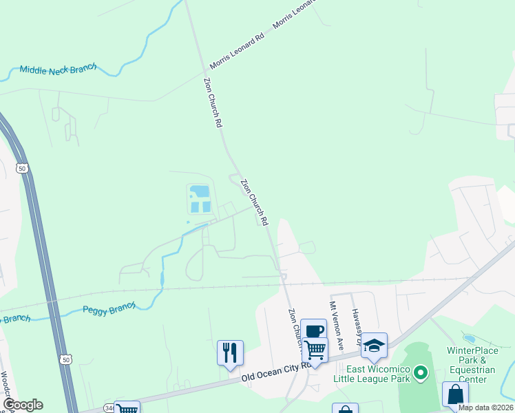 map of restaurants, bars, coffee shops, grocery stores, and more near 7036 Zion Church Road in Salisbury