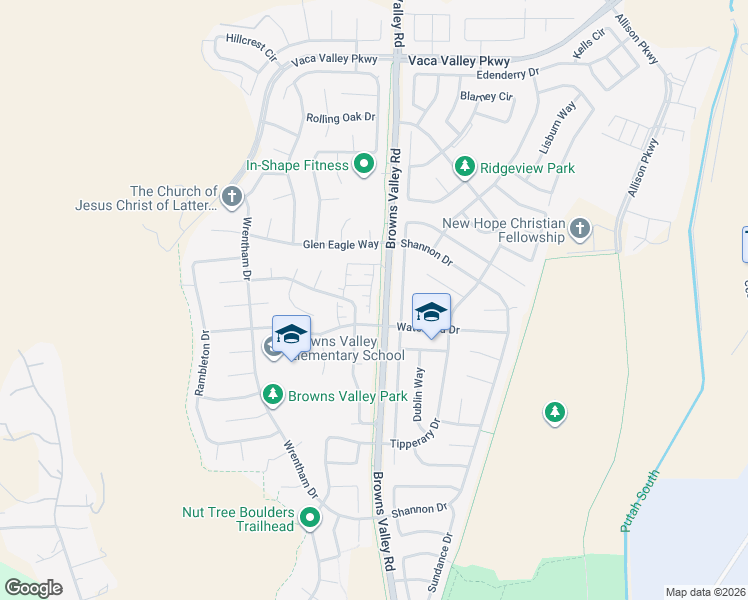 map of restaurants, bars, coffee shops, grocery stores, and more near 237 Chauncy Way in Vacaville