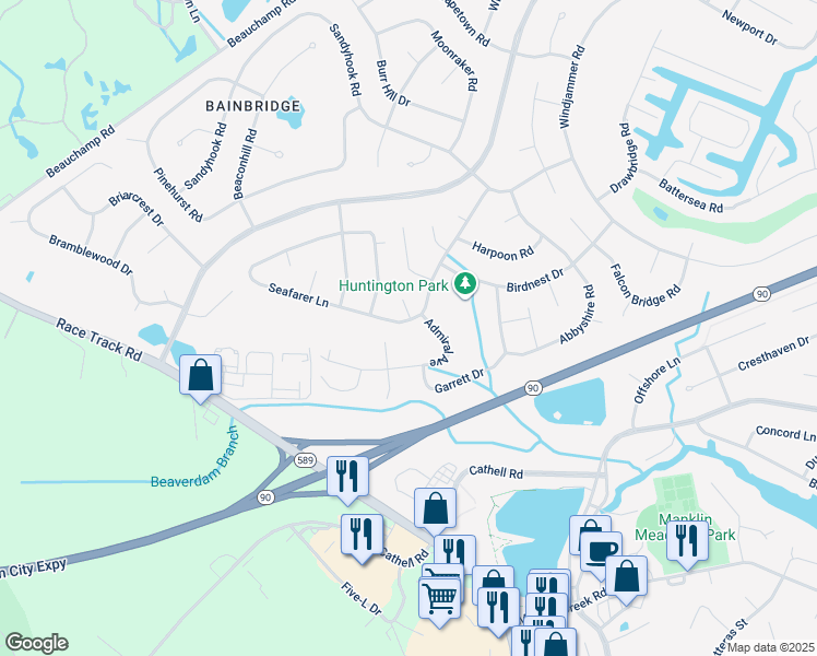 map of restaurants, bars, coffee shops, grocery stores, and more near 39 Seafarer Lane in Ocean Pines