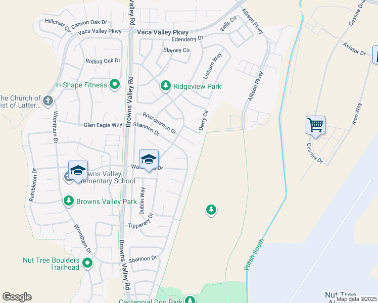 map of restaurants, bars, coffee shops, grocery stores, and more near 675 Shannon Dr in Vacaville