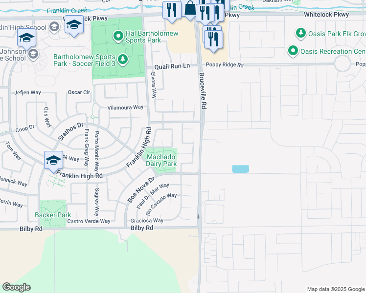 map of restaurants, bars, coffee shops, grocery stores, and more near 10240 Pedra Do Sol Way in Elk Grove