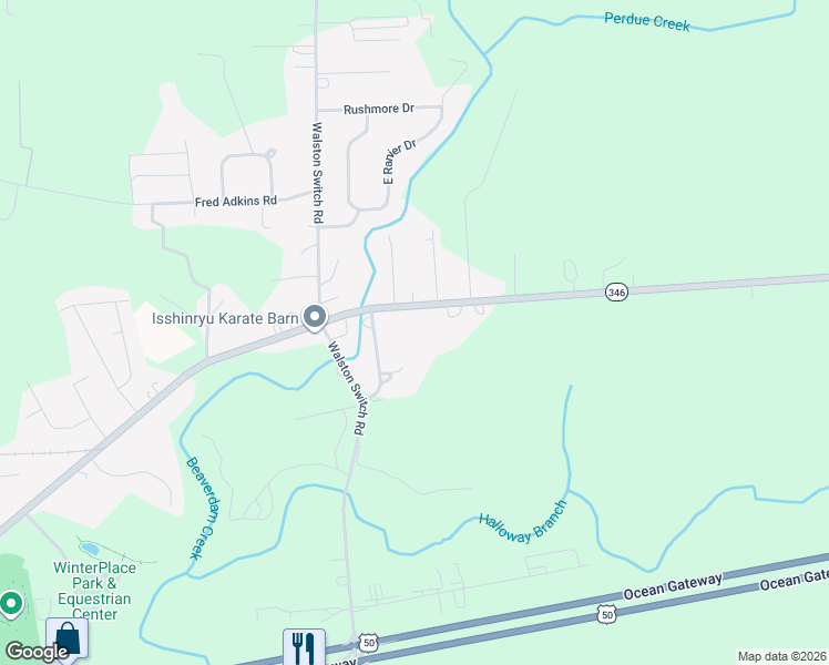 map of restaurants, bars, coffee shops, grocery stores, and more near 32029 Old Ocean City Road in Parsonsburg