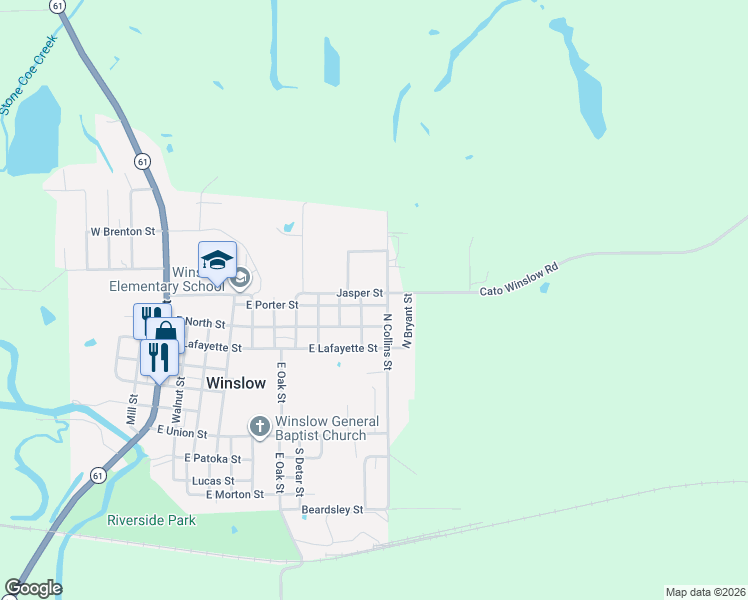 map of restaurants, bars, coffee shops, grocery stores, and more near 1005 East Porter Street in Winslow