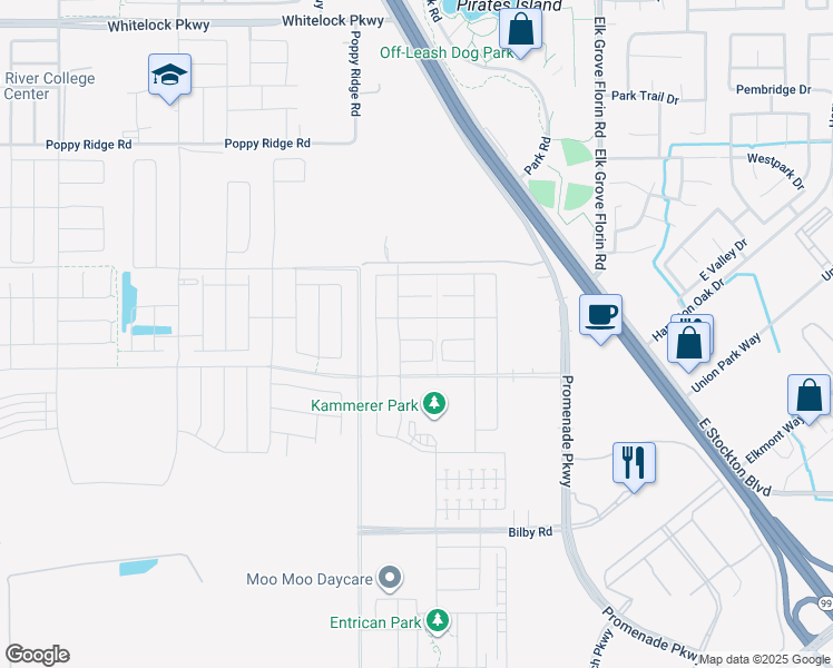 map of restaurants, bars, coffee shops, grocery stores, and more near 8741 Flute Circle in Elk Grove
