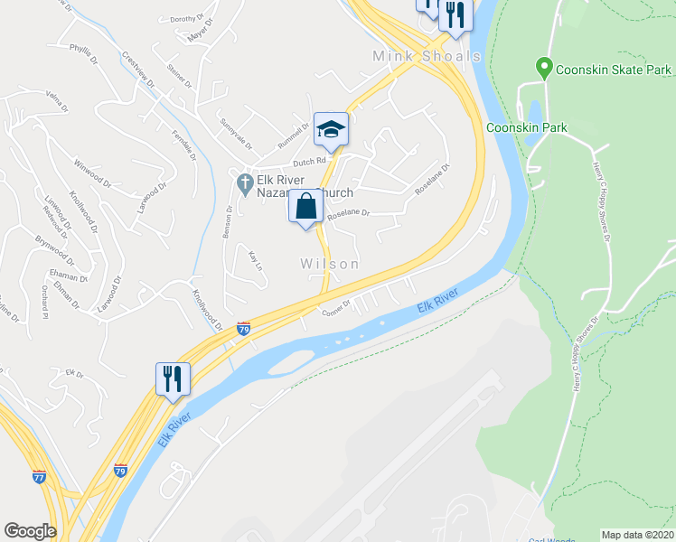 map of restaurants, bars, coffee shops, grocery stores, and more near 2598 Pennsylvania Avenue in Charleston