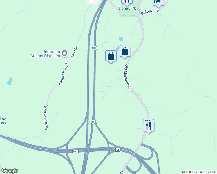 map of restaurants, bars, coffee shops, grocery stores, and more near 505 Golden Acres Drive in House Springs