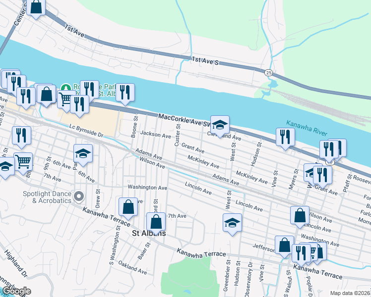 map of restaurants, bars, coffee shops, grocery stores, and more near 1909 Mc Kinley Avenue in Saint Albans