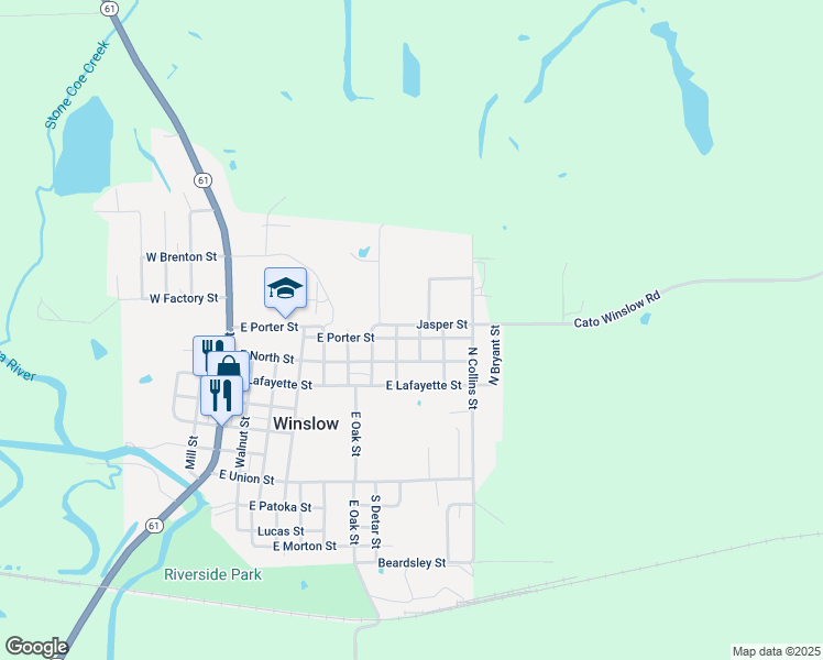 map of restaurants, bars, coffee shops, grocery stores, and more near 805 East Porter Street in Winslow