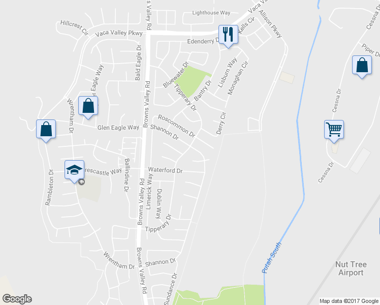 map of restaurants, bars, coffee shops, grocery stores, and more near 704 Tipperary Drive in Vacaville