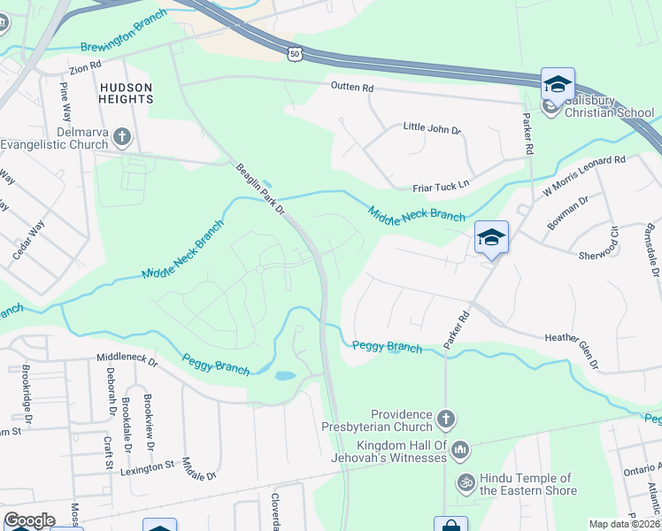 map of restaurants, bars, coffee shops, grocery stores, and more near 504 Coventry Lane in Salisbury